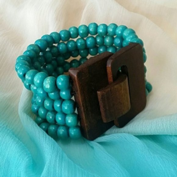 Hypoallergenic Jewelry Stretchy Woodmade Bracelet Eco Blue Tropical - Picture 1 of 4
